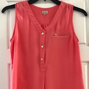 B_envied Coral 1/2 Button Front Faux Zip Pocket Sleeveless Tank Top Size S